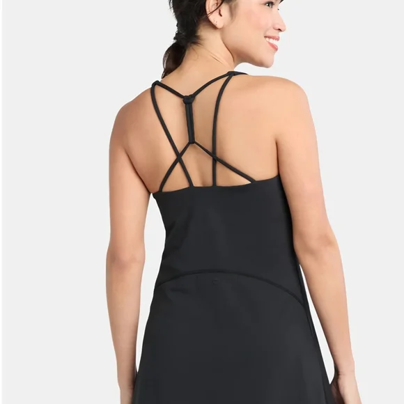 Avia Black Tennis Dress Built In Shorts Strappy Back Athleisure Size M - Picture 2 of 4